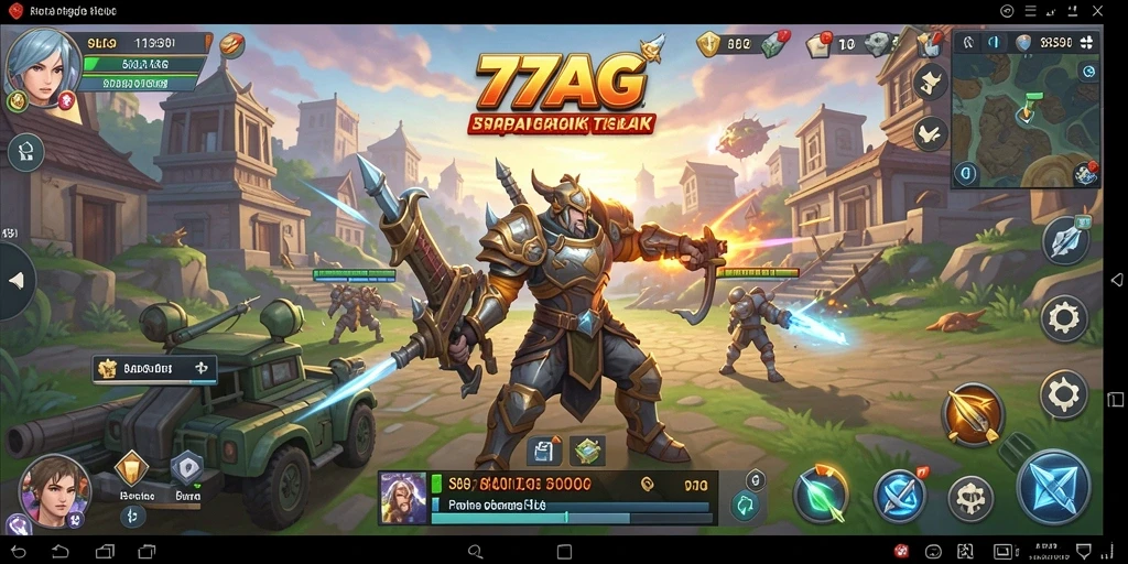 Tangkapan layar utama dari 77AG menampilkan aksi seru dalam gameplay SLG.