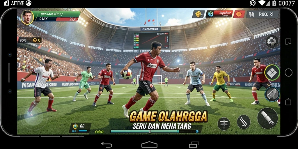 Tampilan gameplay seru dalam C0077 yang menggambarkan berbagai olahraga.