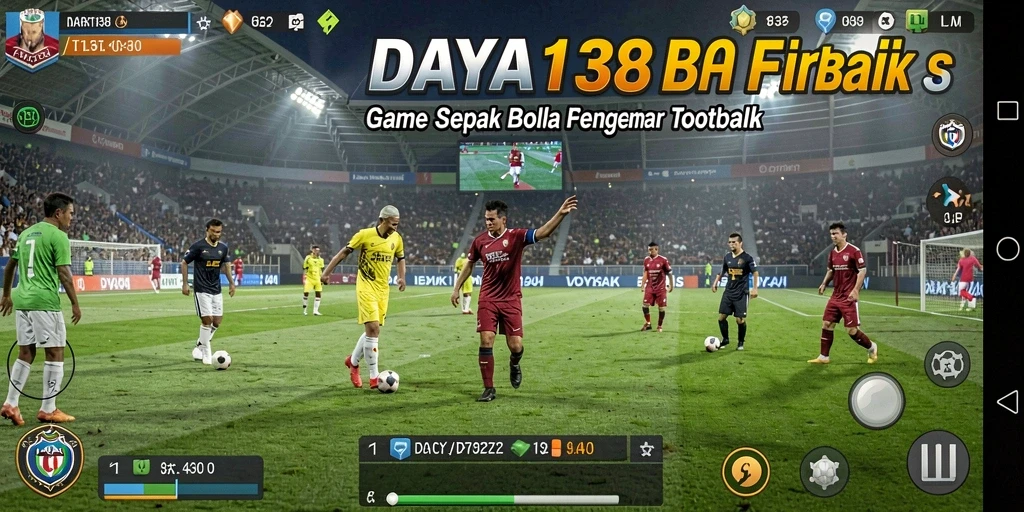 Tampilan gameplay dinamis dalam game sepak bola.