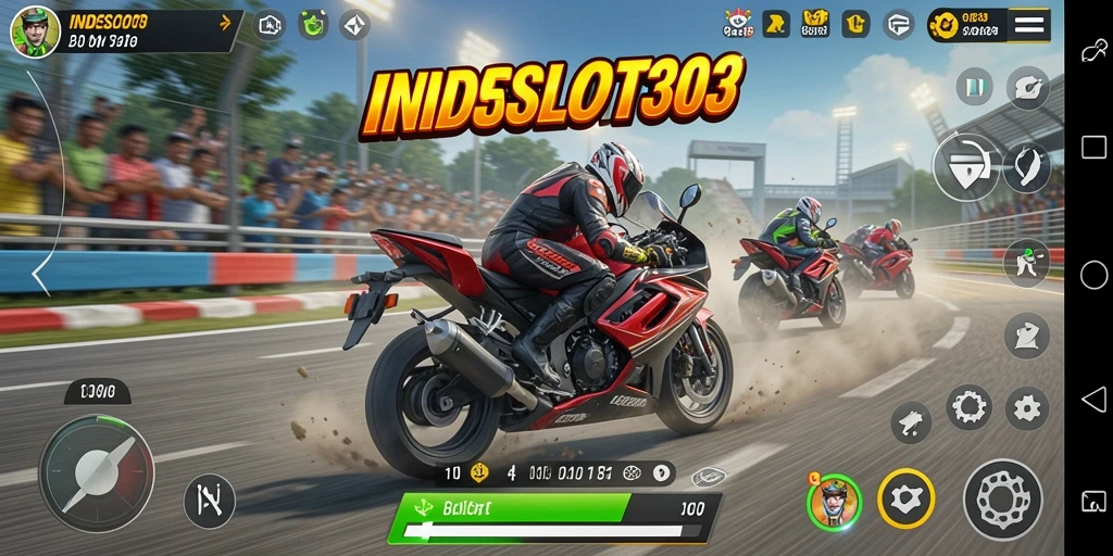 Tampilan gameplay balap motor yang mendebarkan di INDESLOT303.