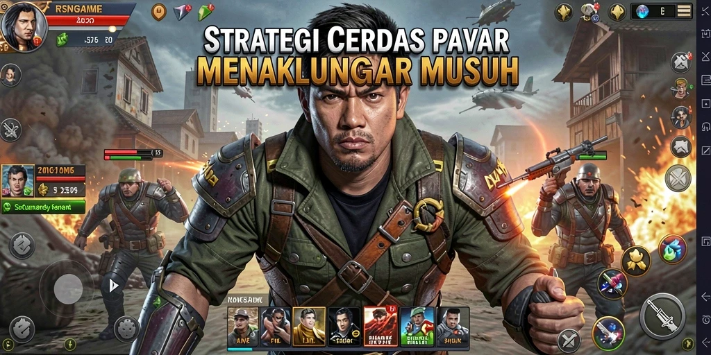 Screenshot gameplay RSNGAME menampilkan pertempuran strategi yang intens.